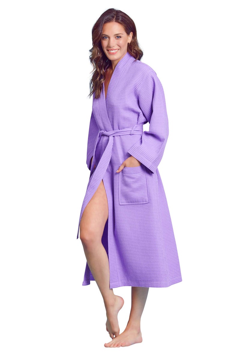 Soft Touch Linen- Luxurious Robe Soft- Absorbent Lightweight- Long Kimono Waffle Hotel/Spa Cotton Bathrobe for Women, (Lavender, Small) - Image 2